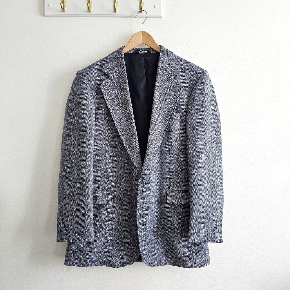 Haggar Gentleman’s Fit Imperial Blazer Tweed Herringbone Wool Silk Blend 40L